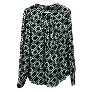 New York & Company Women Size 12 Pleated Blouse Long Sleeve Polyester Button